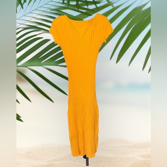 SIMON MILLER Rib Scoop Neck Cap Sleeve Long Dress, Vibrant Yellow/Orange, Sz XS - Picture 2 of 15